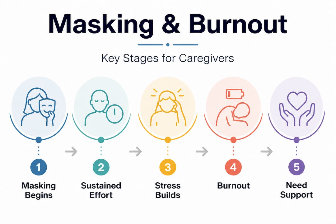 Infographic stages masking to burnout autism