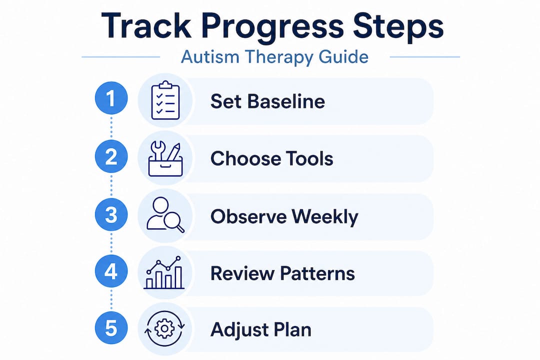 Infographic showing steps to track autism therapy progress