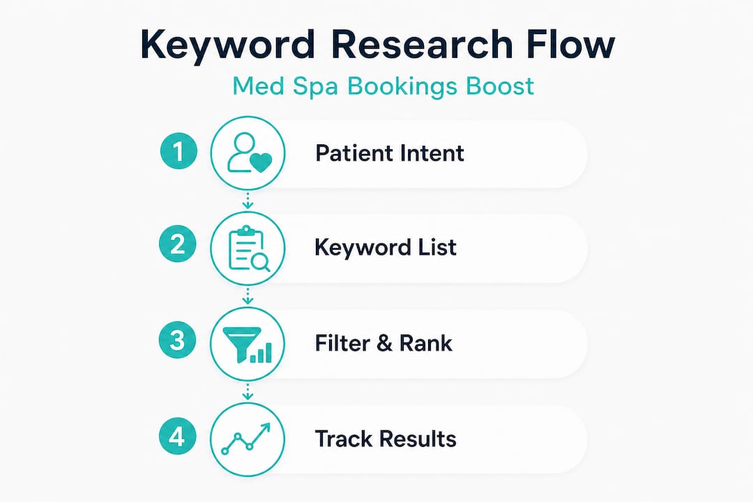 Infographic showing keyword research steps for med spas