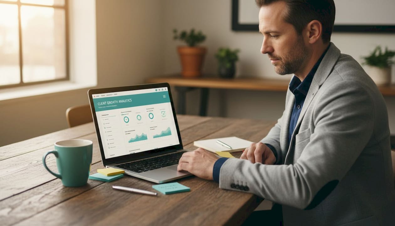 Manager reviews client engagement dashboard workspace