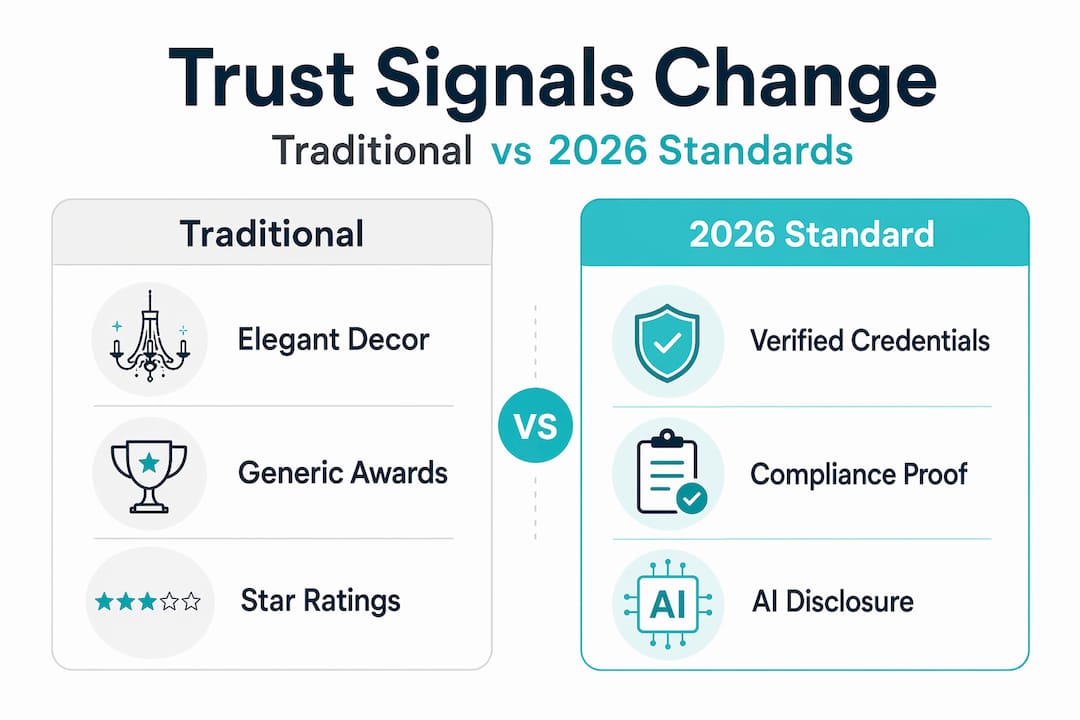 Infographic comparing traditional vs new med spa trust signals