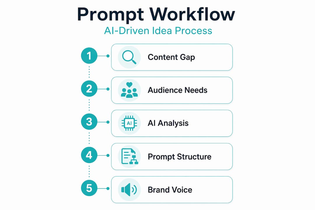 Infographic showing blog idea prompt workflow steps