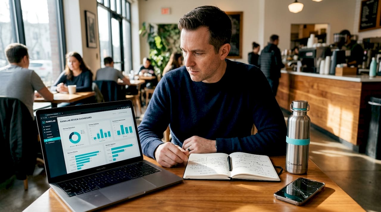 Marketer analyzing star rating statistics