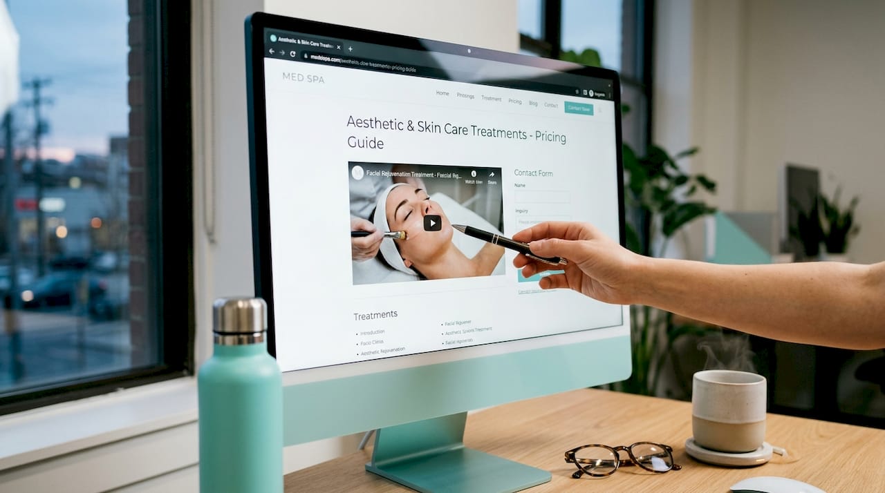 User engaging with med spa pricing and video page