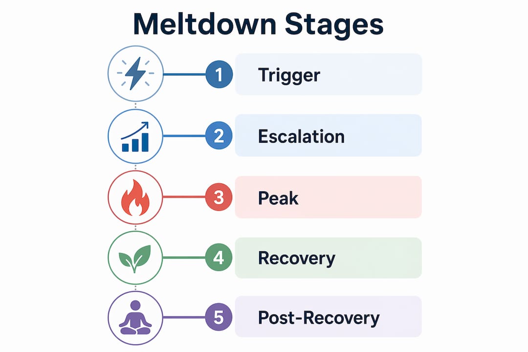Infographic illustrating stages of an autism meltdown
