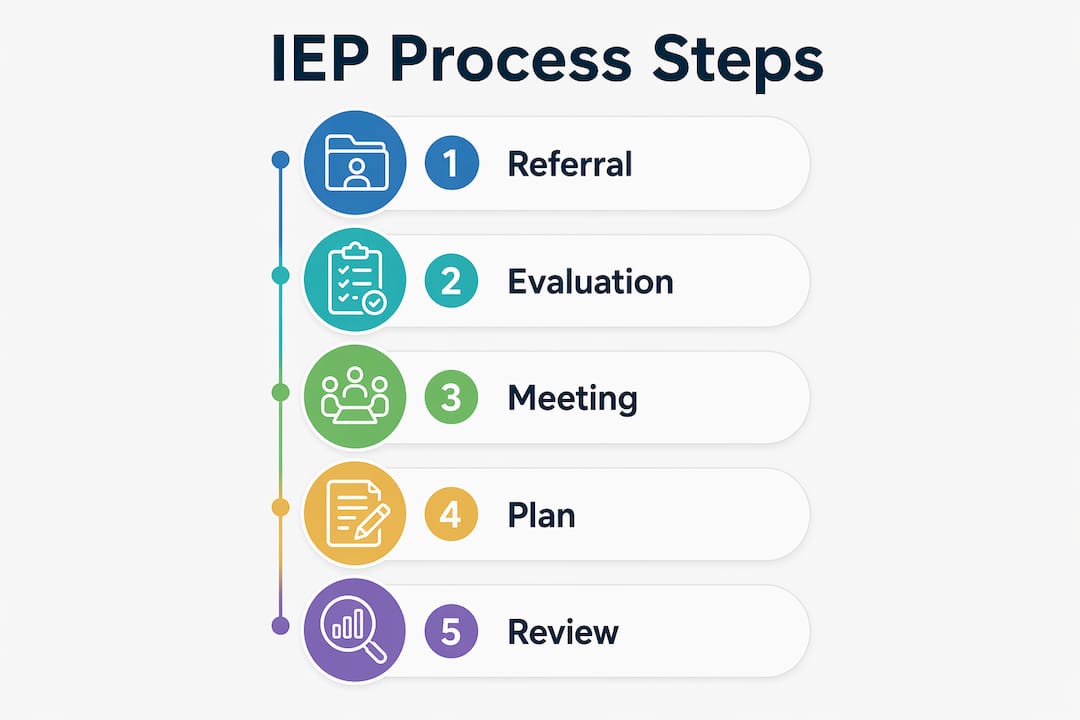 Infographic outlining the main steps in the IEP process