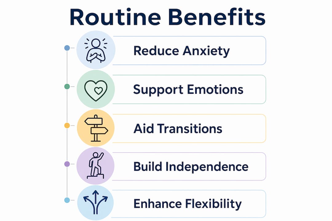 Infographic showing routine benefits for autism support