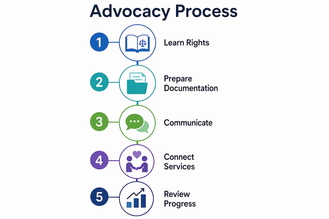 Infographic illustrating steps in special needs advocacy process