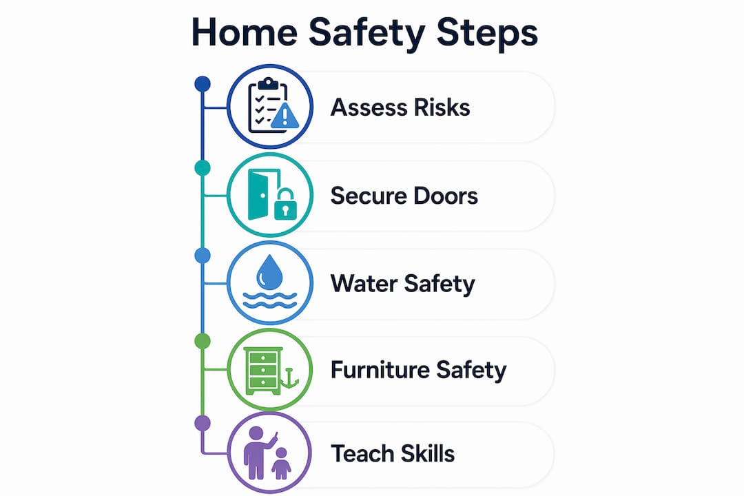 Infographic illustrating steps for autism home safety
