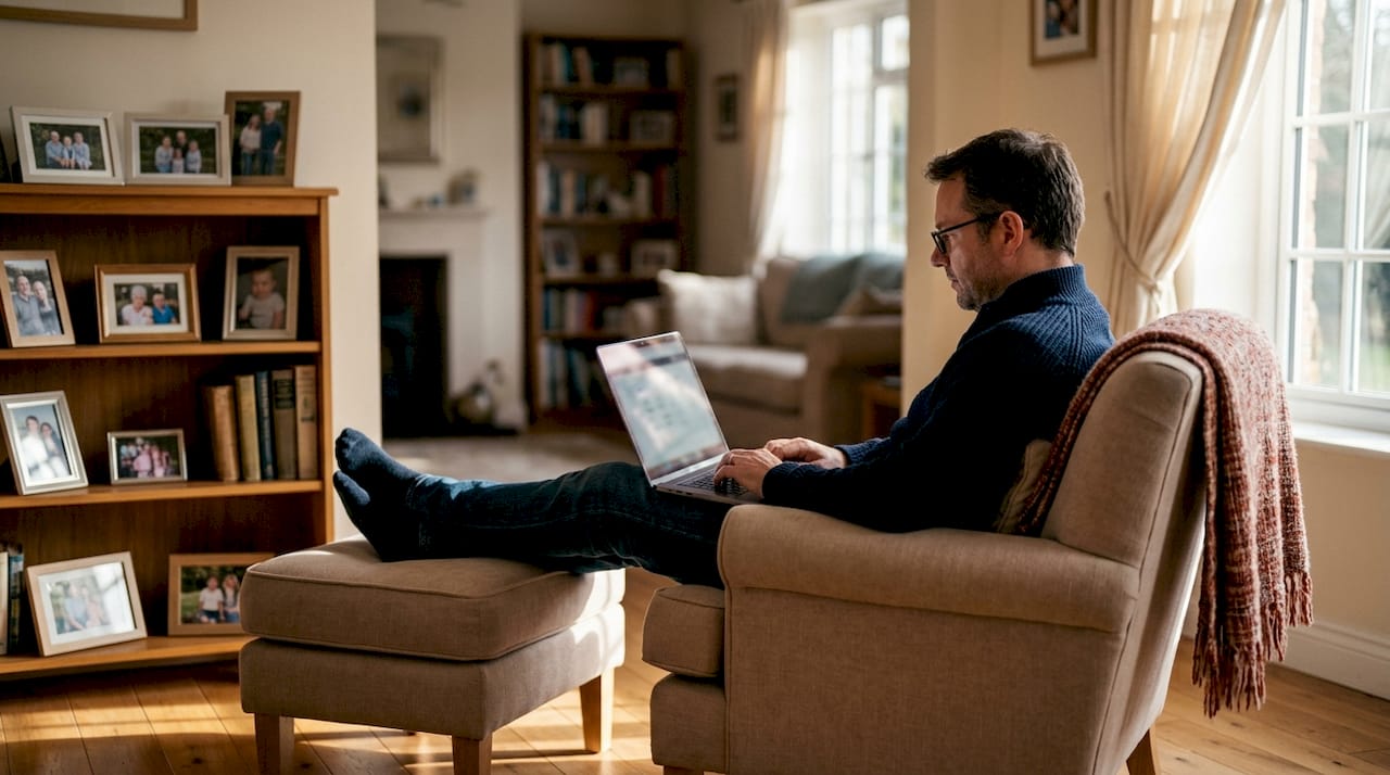 Father managing ABLE account on tablet
