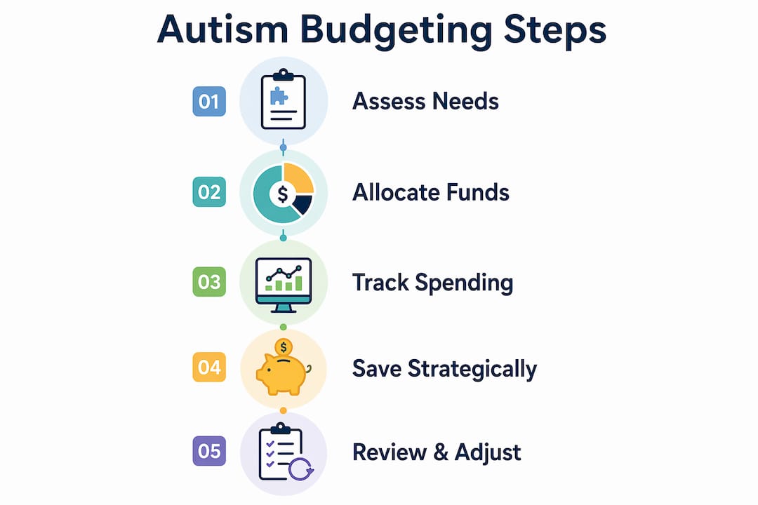 Infographic illustrating steps to budget autism expenses