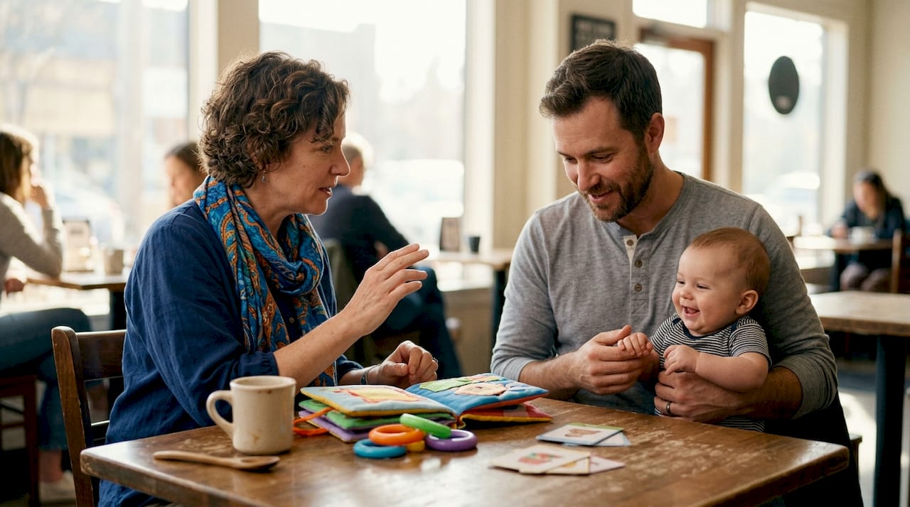 Early intervention specialist coaching family at home