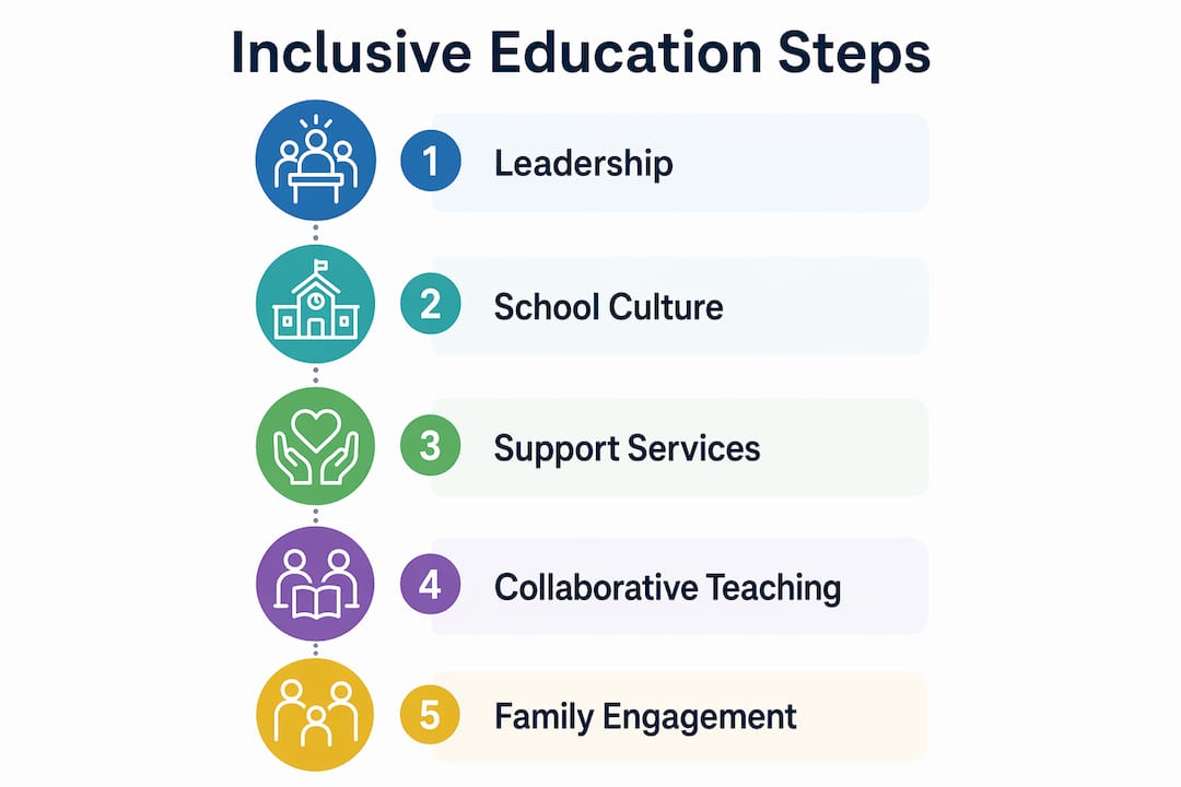 Infographic outlining key steps in inclusive education implementation