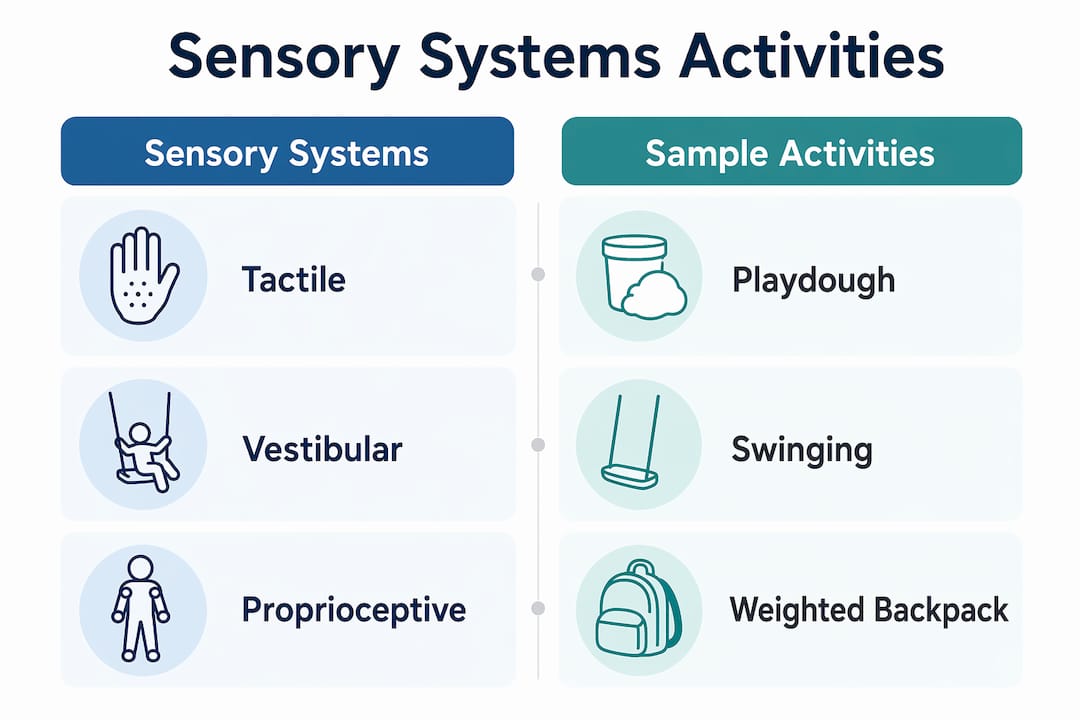 Infographic comparing sensory systems with sample activities
