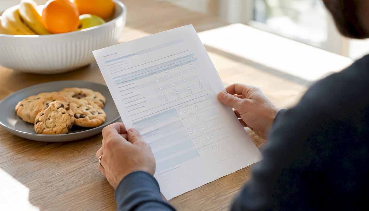 Fathers hands holding screening questionnaire in pediatric office