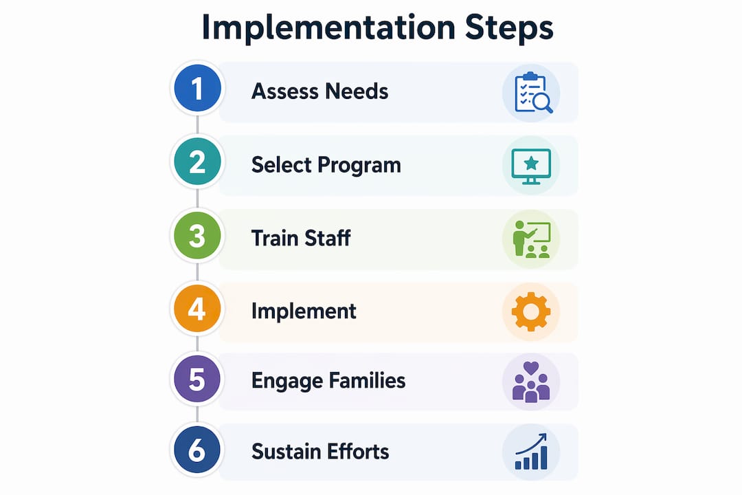 Infographic illustrating implementation steps