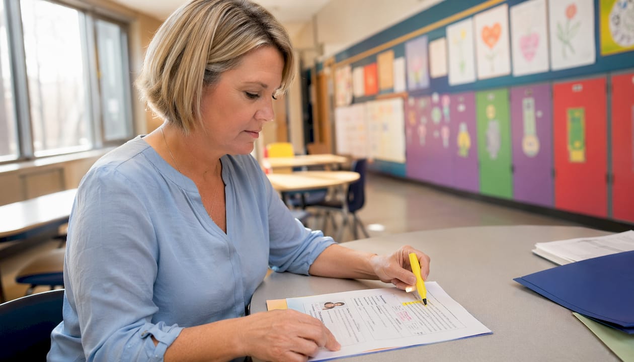 Teacher reviewing child's autism profile document