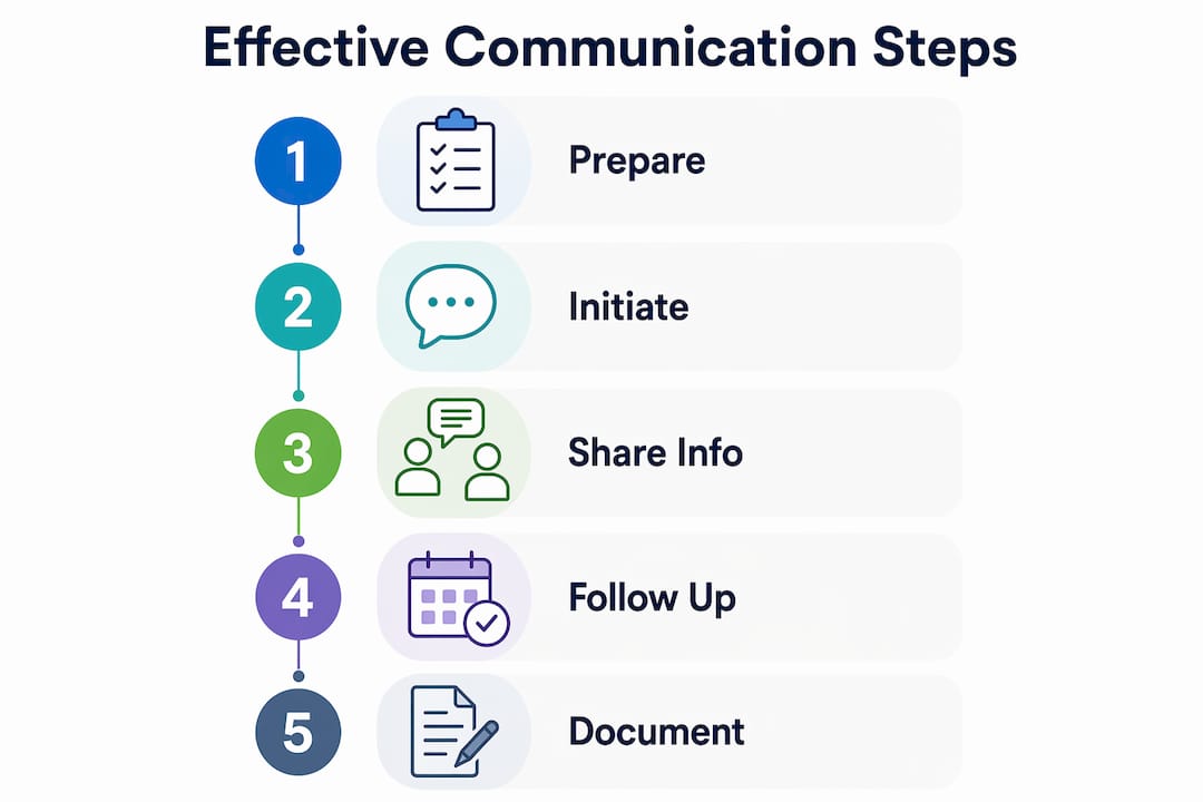 Infographic showing communication steps for autism