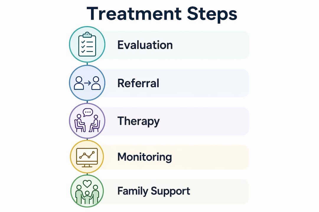 Infographic outlining developmental pediatrician treatment steps