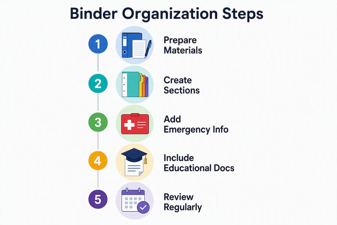 Infographic showing steps to organize autism resource binder