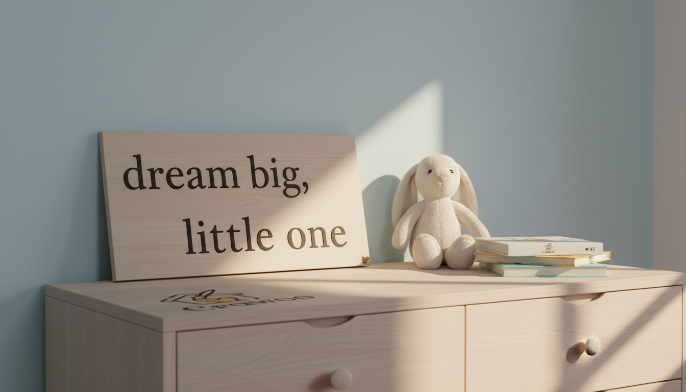 Minimalist wood sign and nursery decor