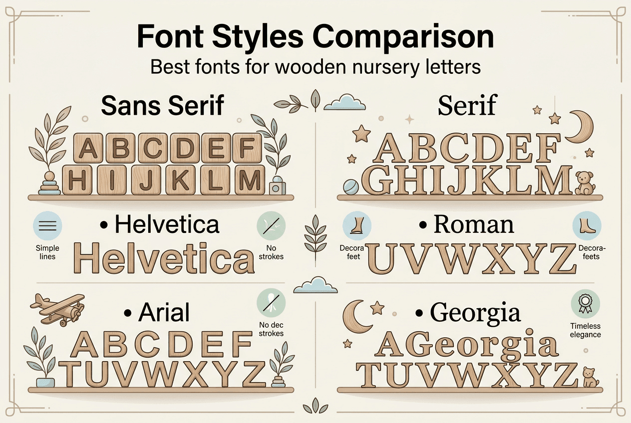 Infographic comparing wooden letter font types