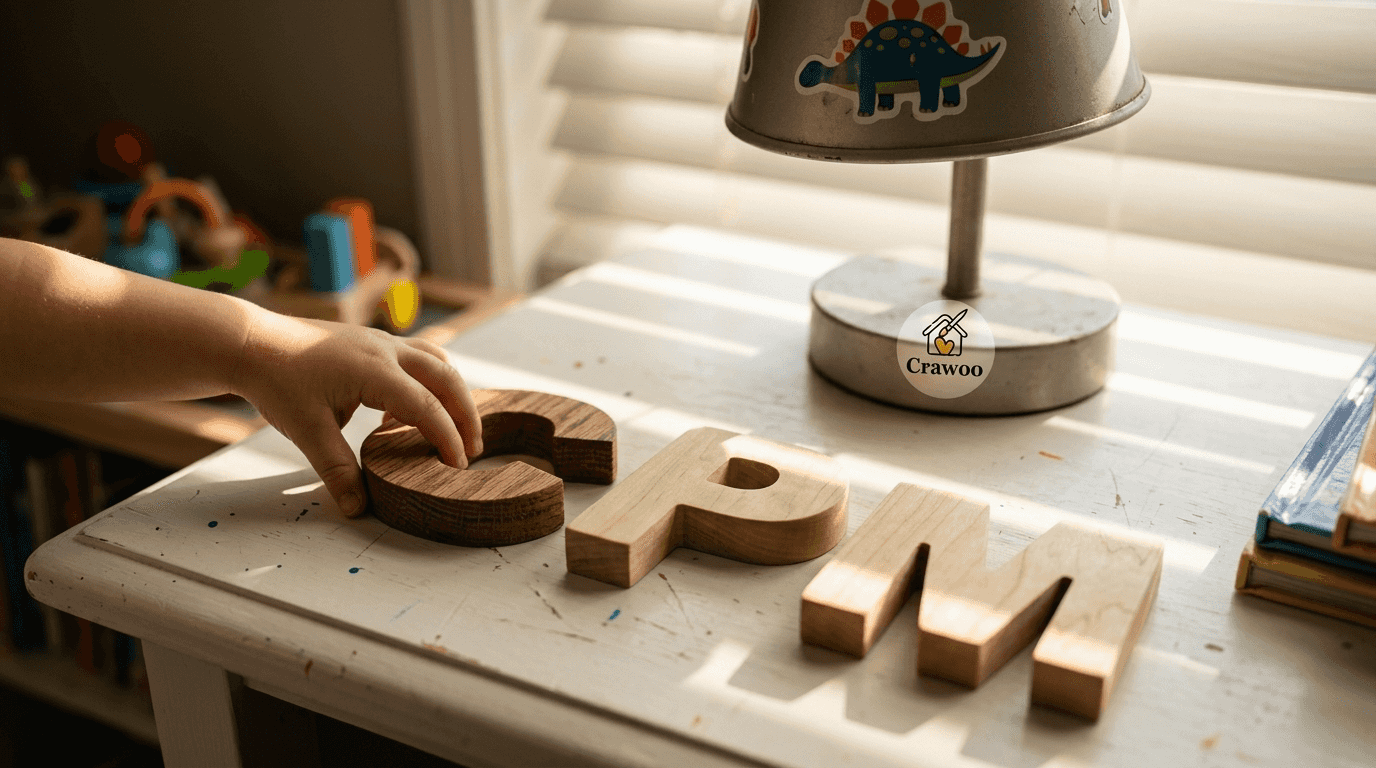 Close-up wooden letters with different thicknesses