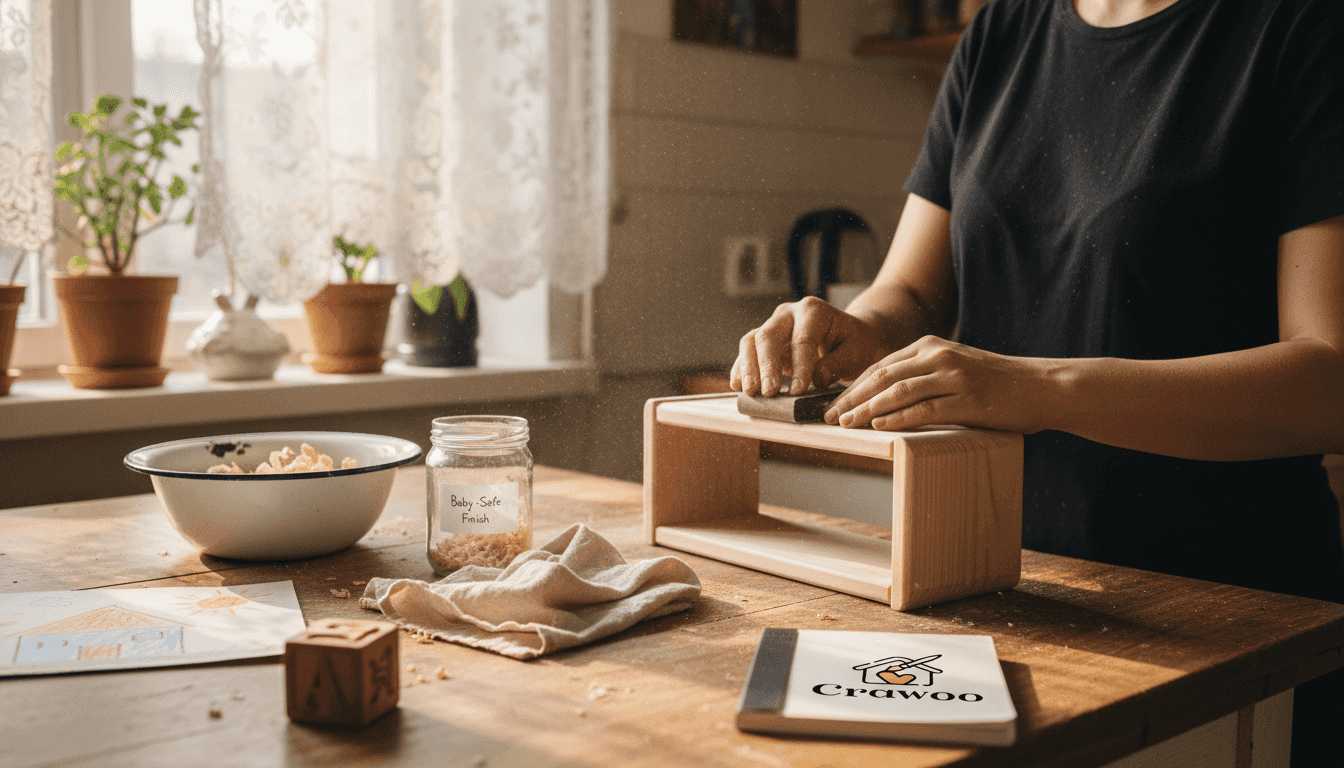 Artisan sanding nursery shelf for finishing