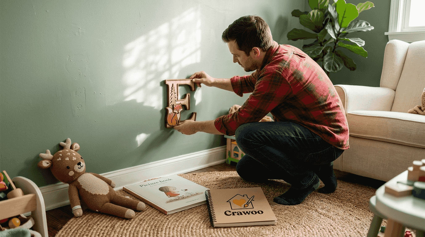 Father places woodland-themed letter in nursery
