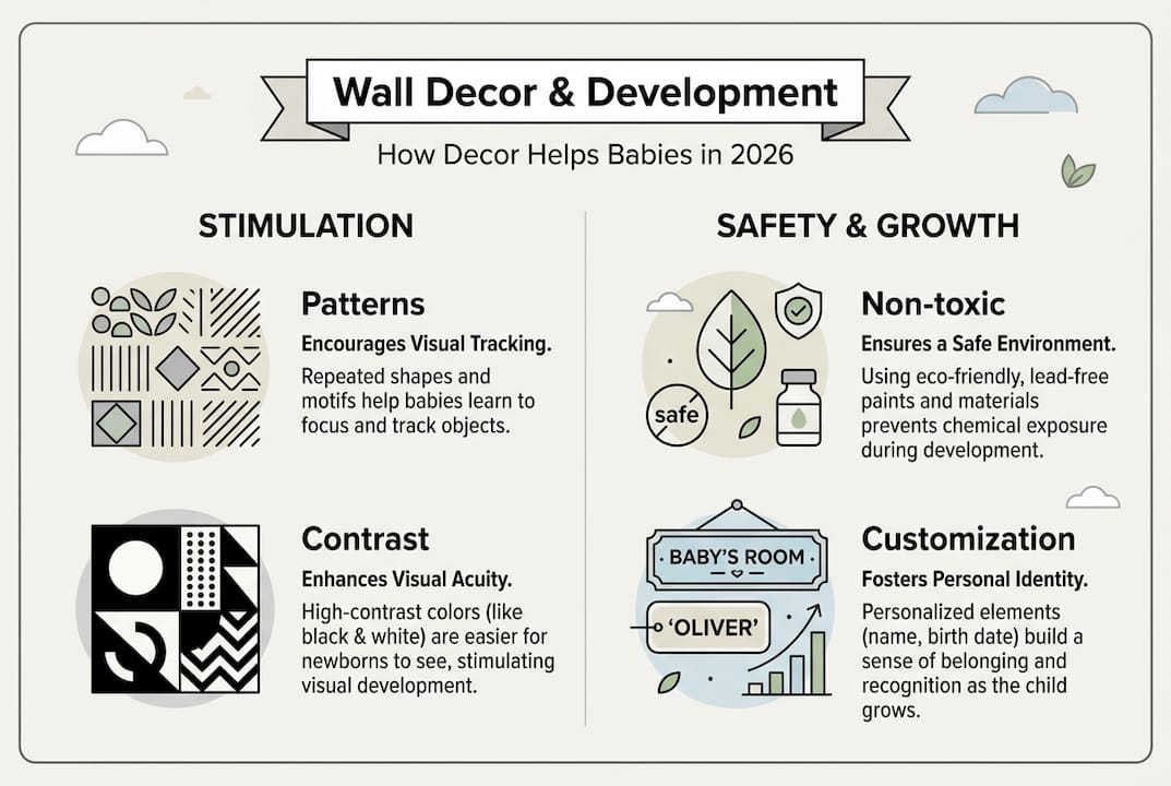 Infographic on nursery wall decor and baby development