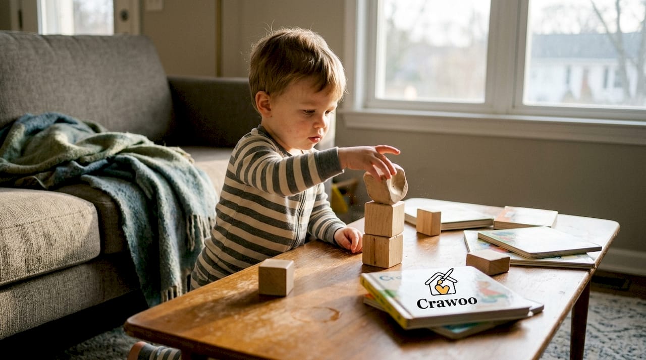 Toddler playing with wooden sensory toys