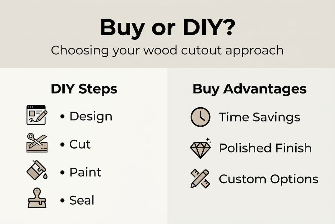 Infographic comparing buy vs DIY wood cutouts