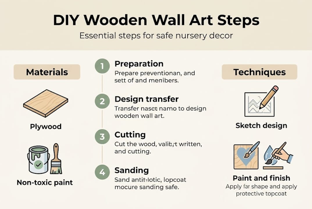 Infographic of DIY wooden nursery wall art steps