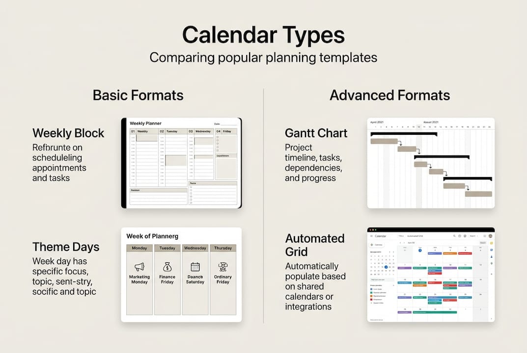 Infographic comparing calendar template types