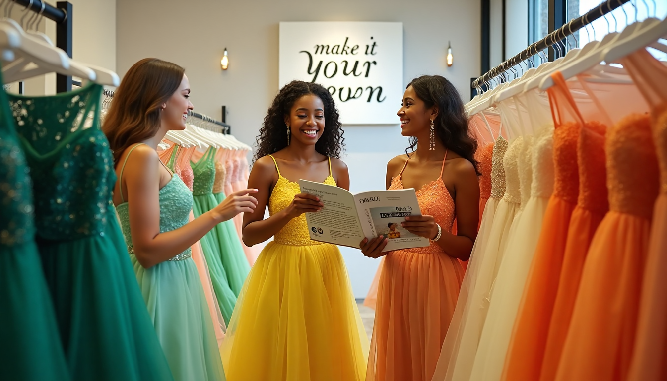 Students shop 2025 trend prom dresses with 'Make it Your Own' sign