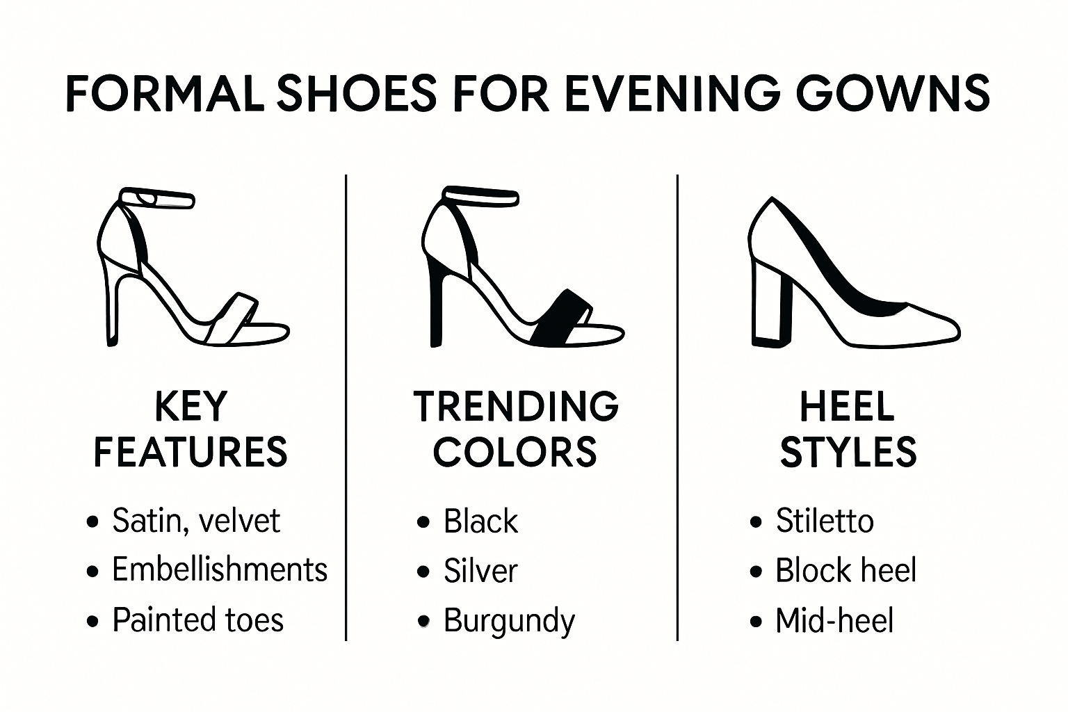 Infographic showing top evening gown shoe trends 2025