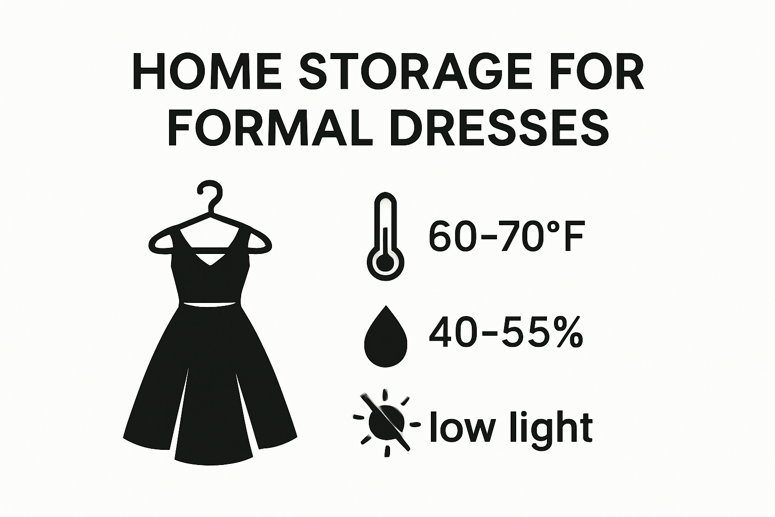 Infographic showing ideal storage conditions for formal dresses