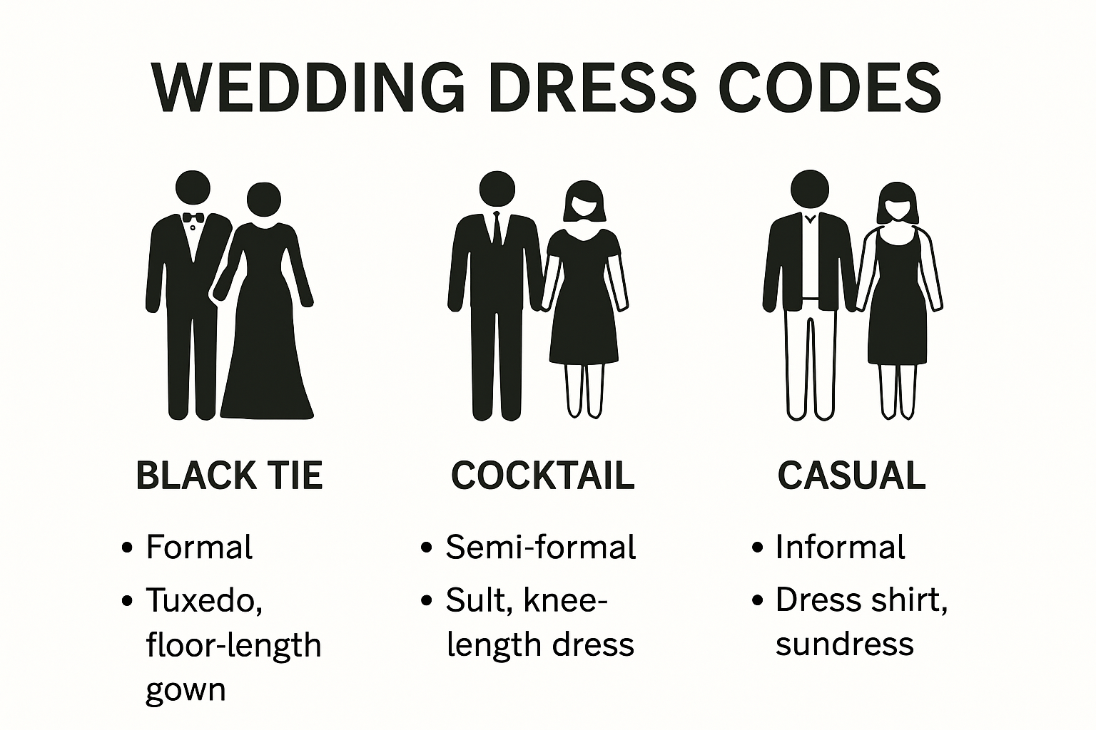 Infographic showing types of wedding guest dress codes