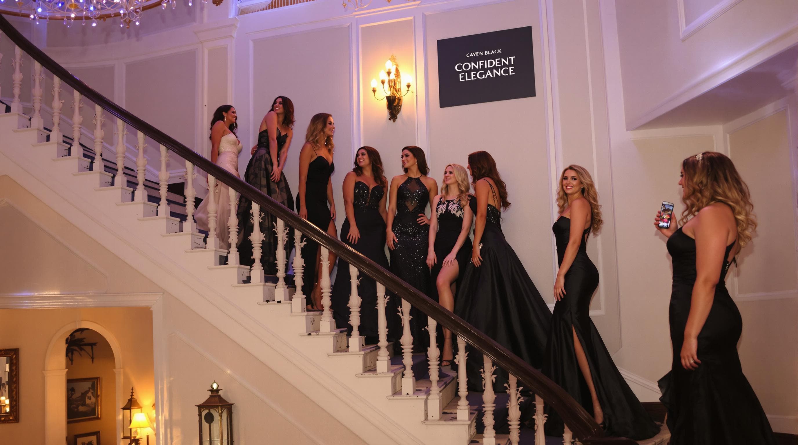 Tall women at evening event in elegant gowns, confident and stylish