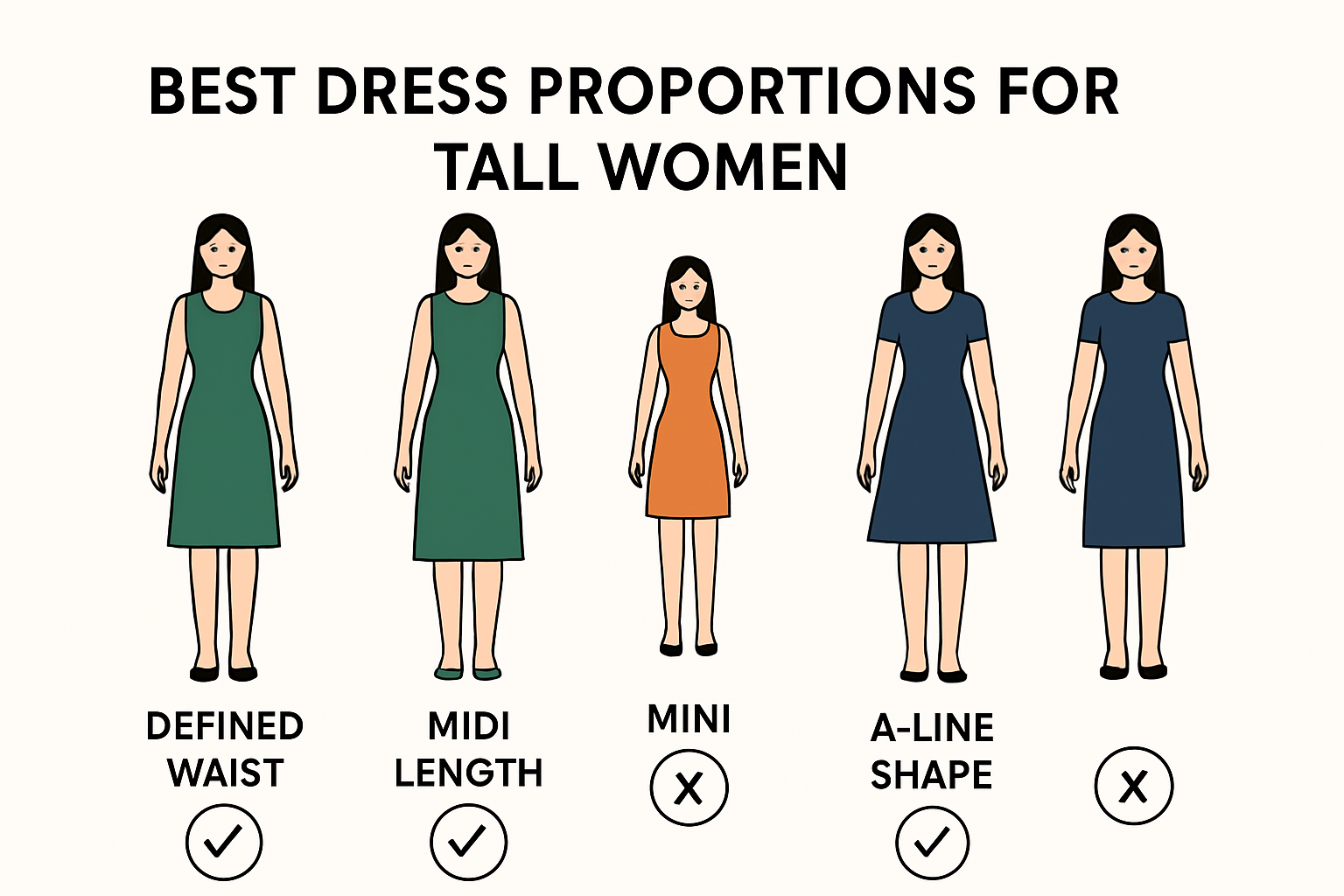 Infographic of best dress silhouettes for tall women