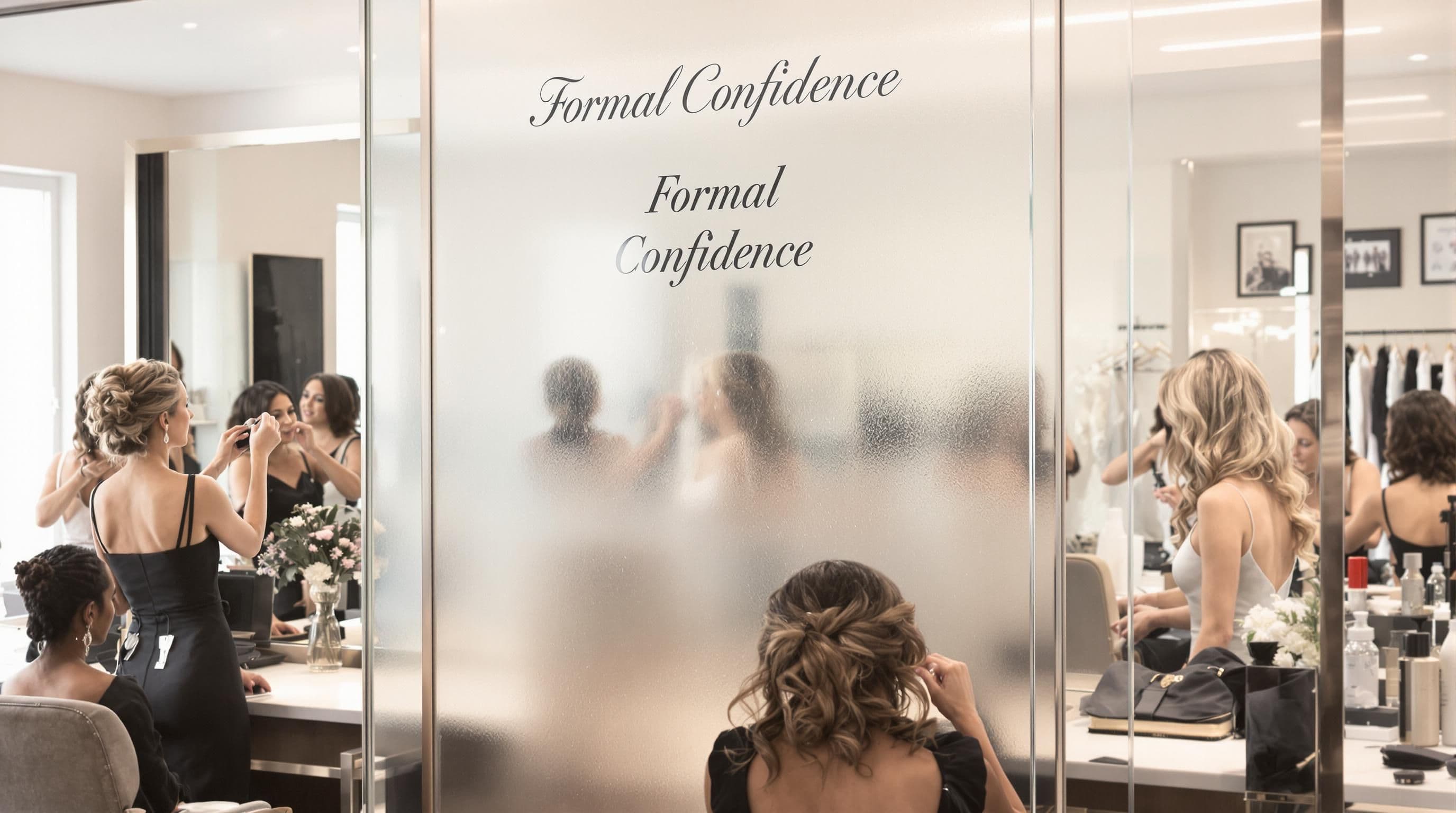 Diverse women being styled for a formal event showcasing confident formal hairstyles