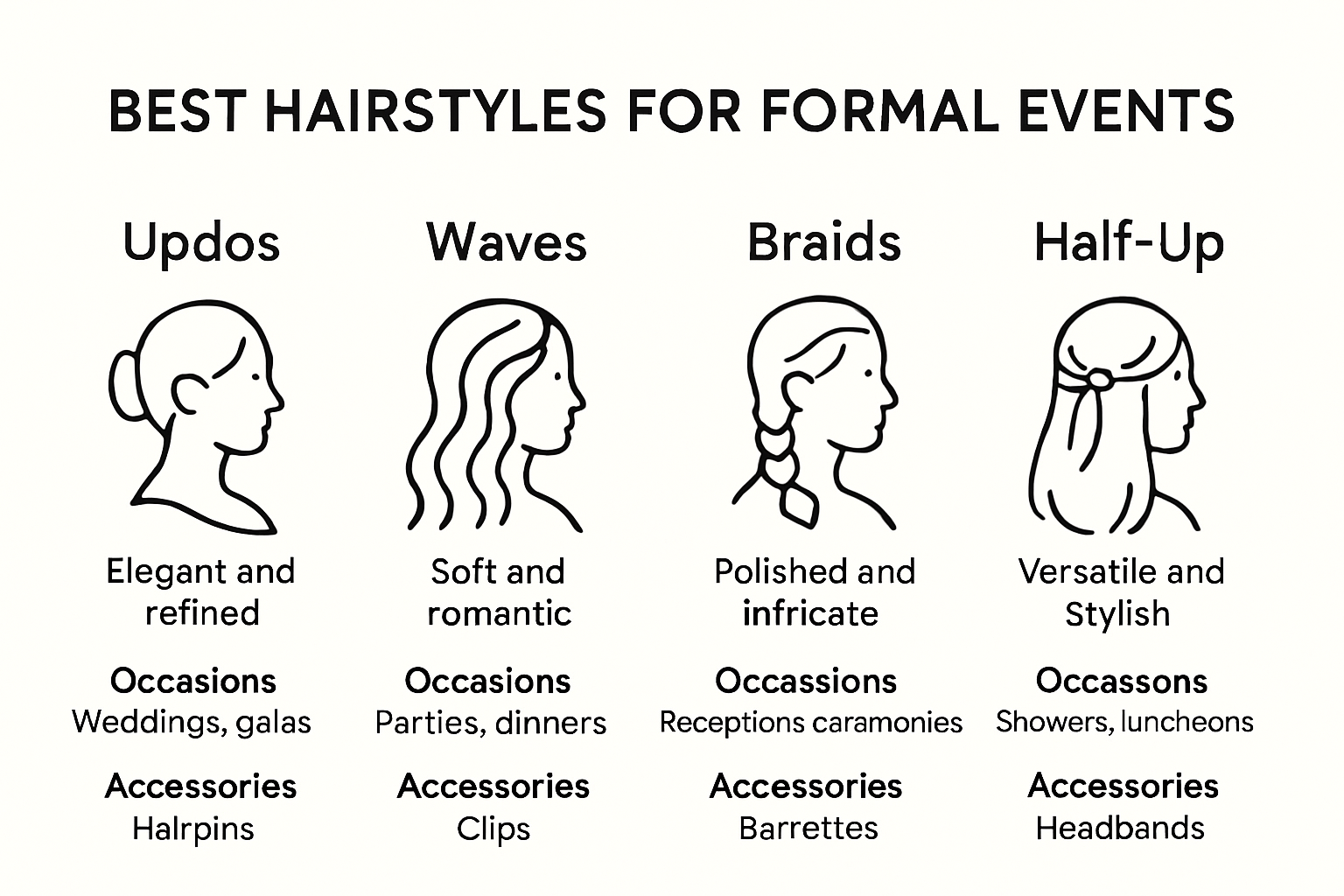 Infographic showing top formal event hairstyles and accessories