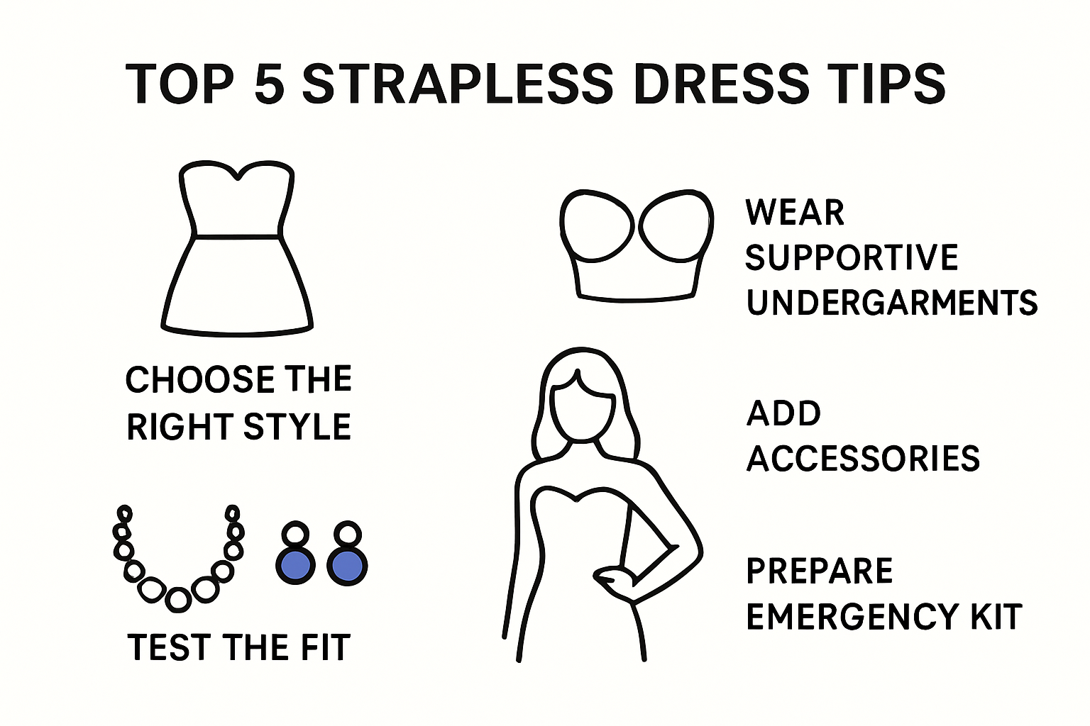 Infographic of top five strapless dress tips for events