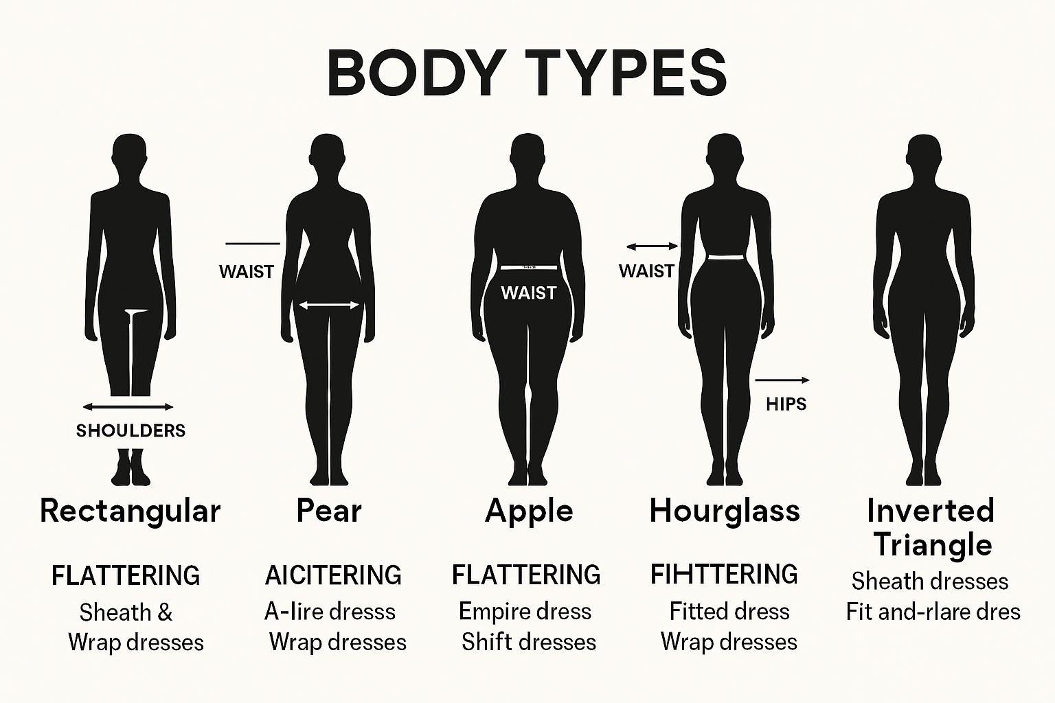 Infographic comparing dress styles for different body types