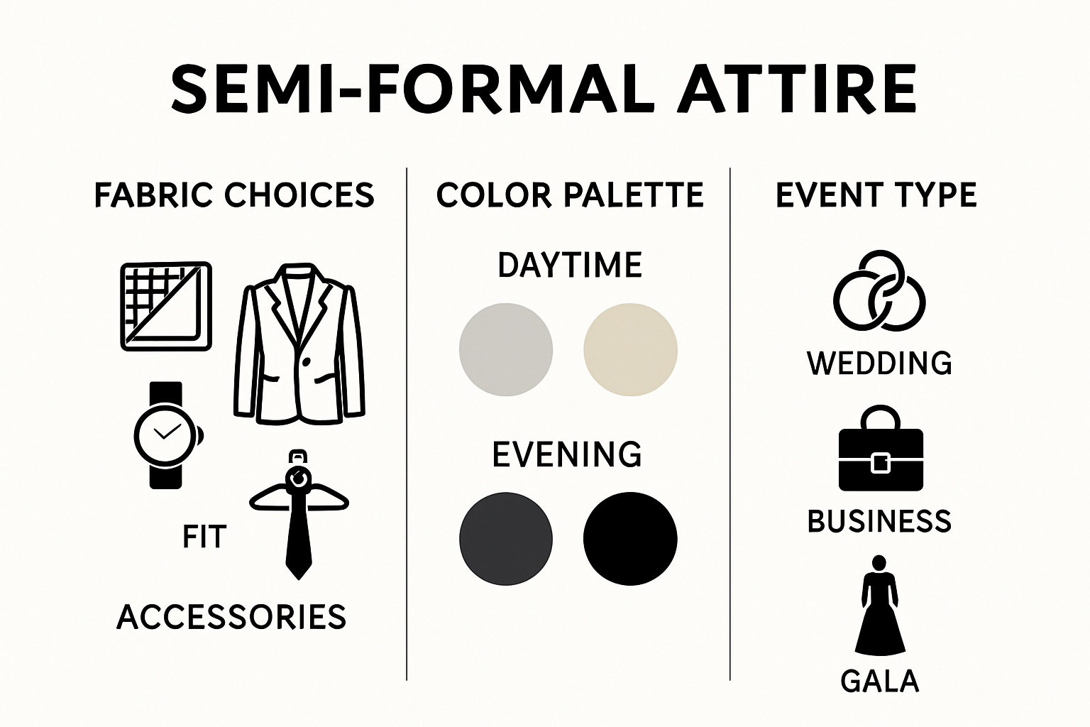 Infographic visualizing semi formal dress code elements