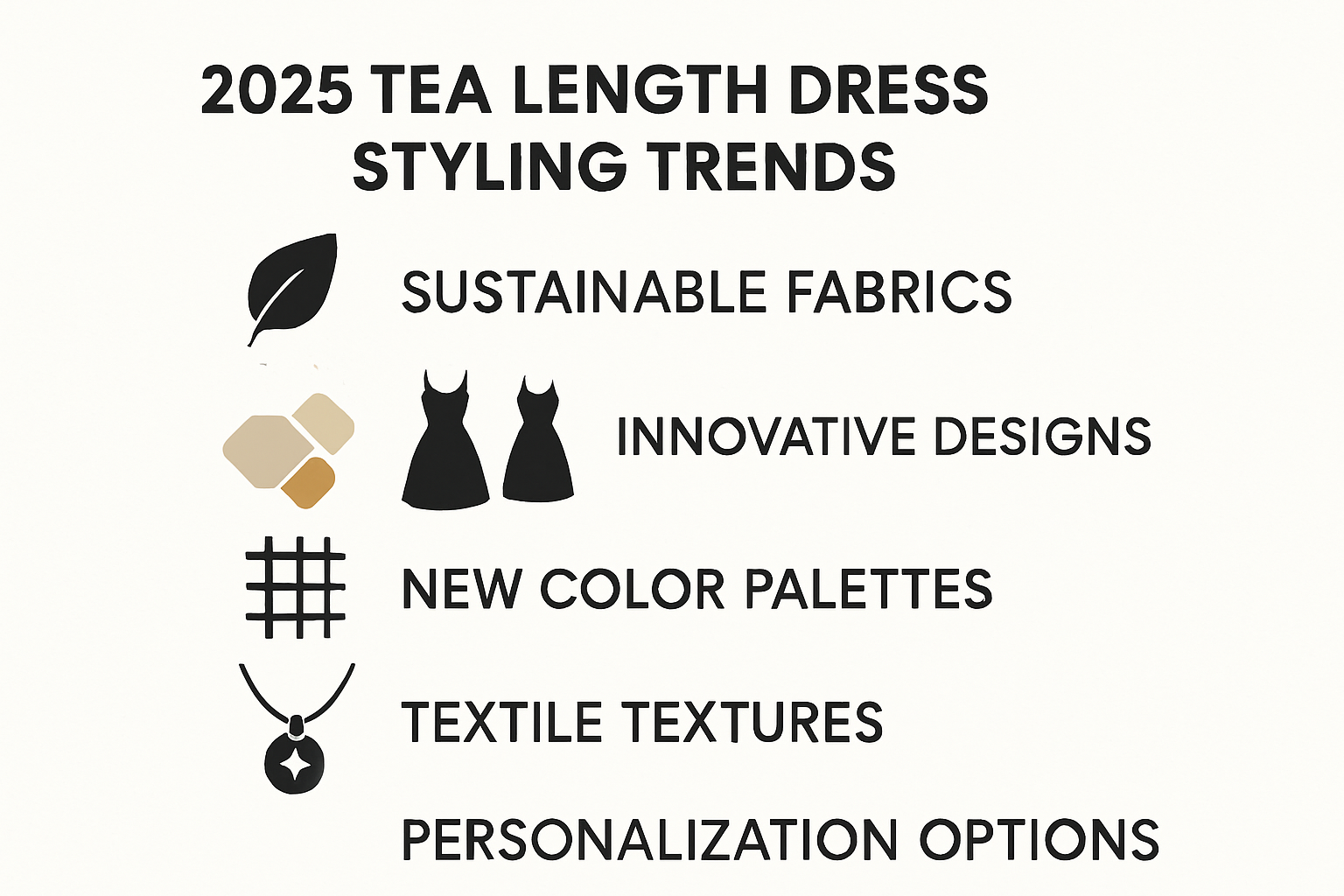 Infographic of 2025 tea length dress styling trends