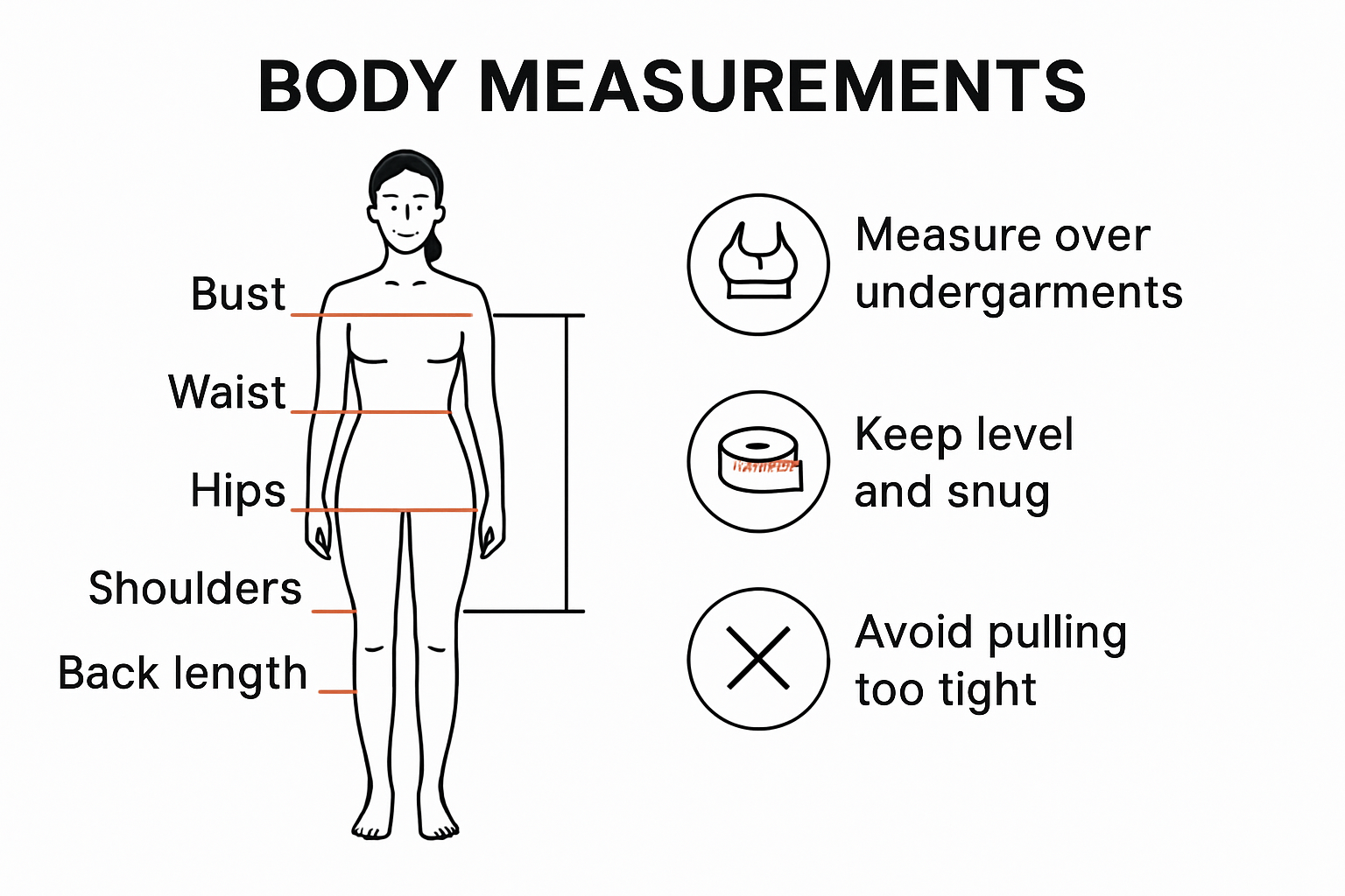 Body measurement process for dress fitting