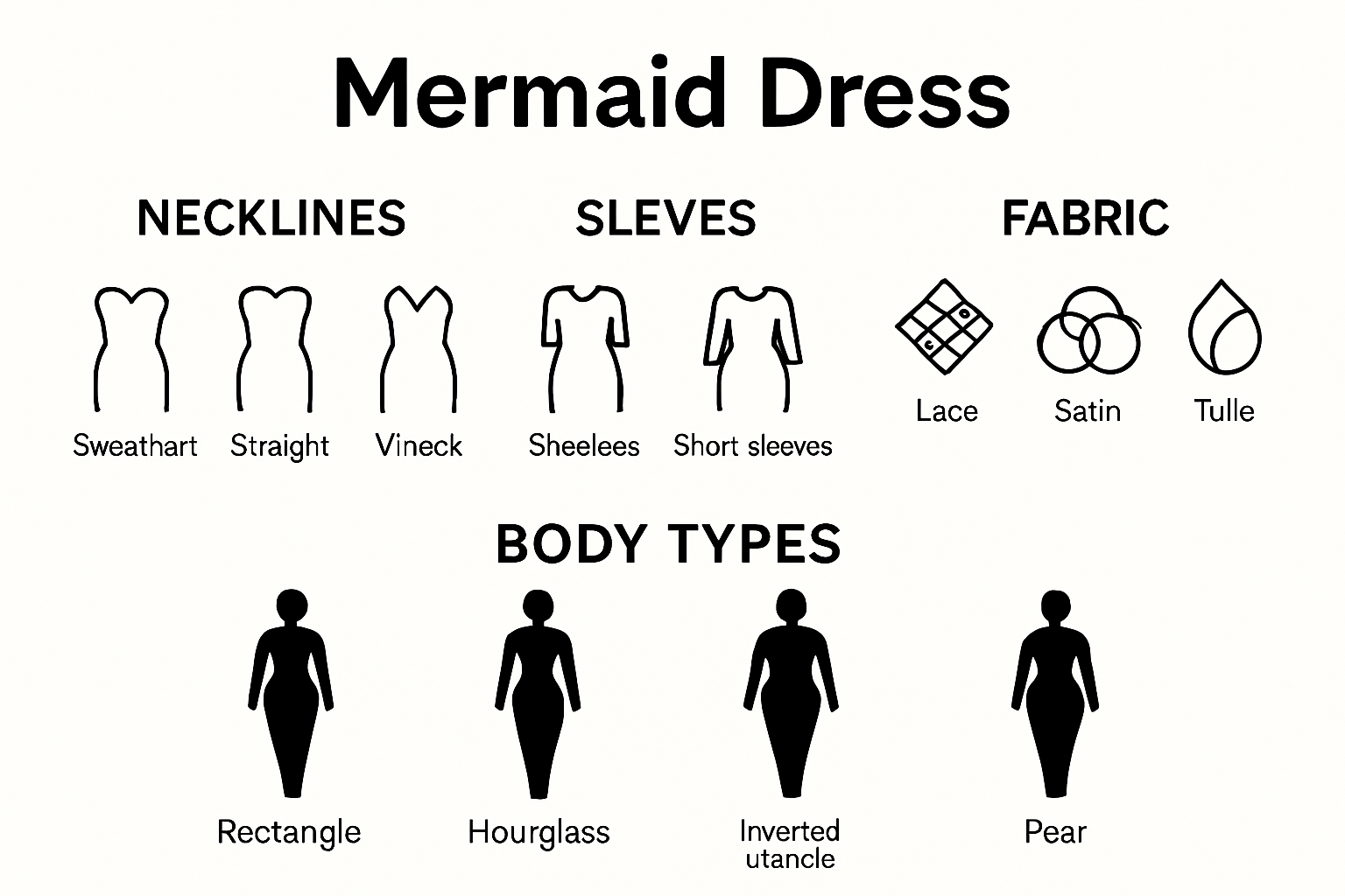 Mermaid dress types and body shapes comparison chart