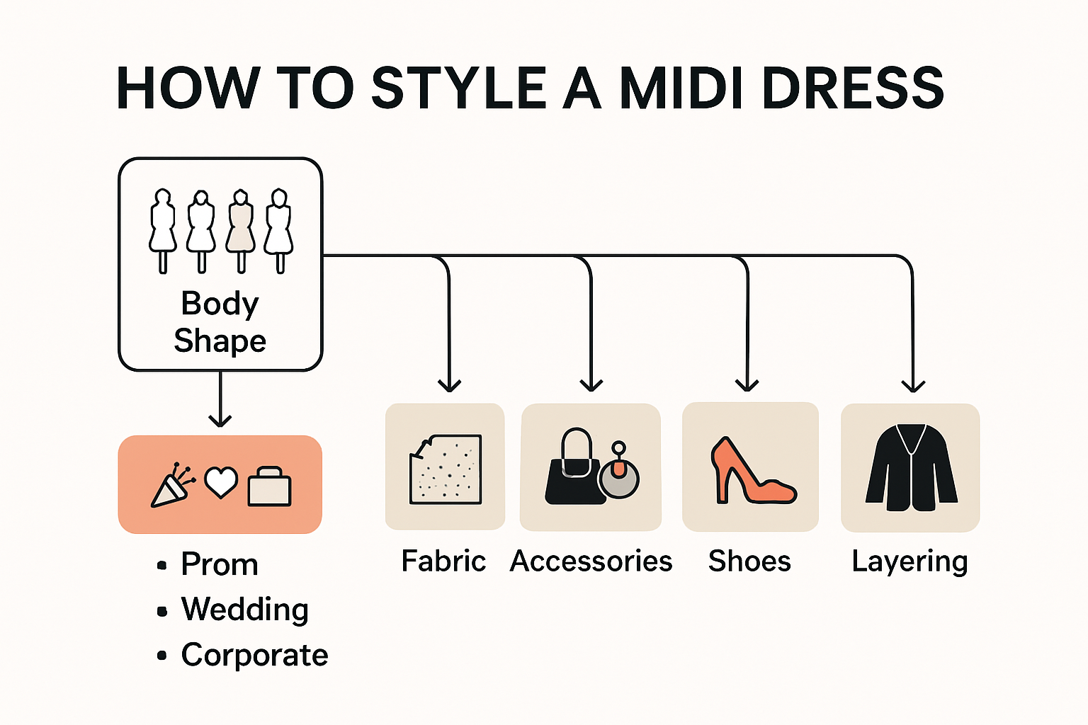Styling a midi dress step-by-step process infographic