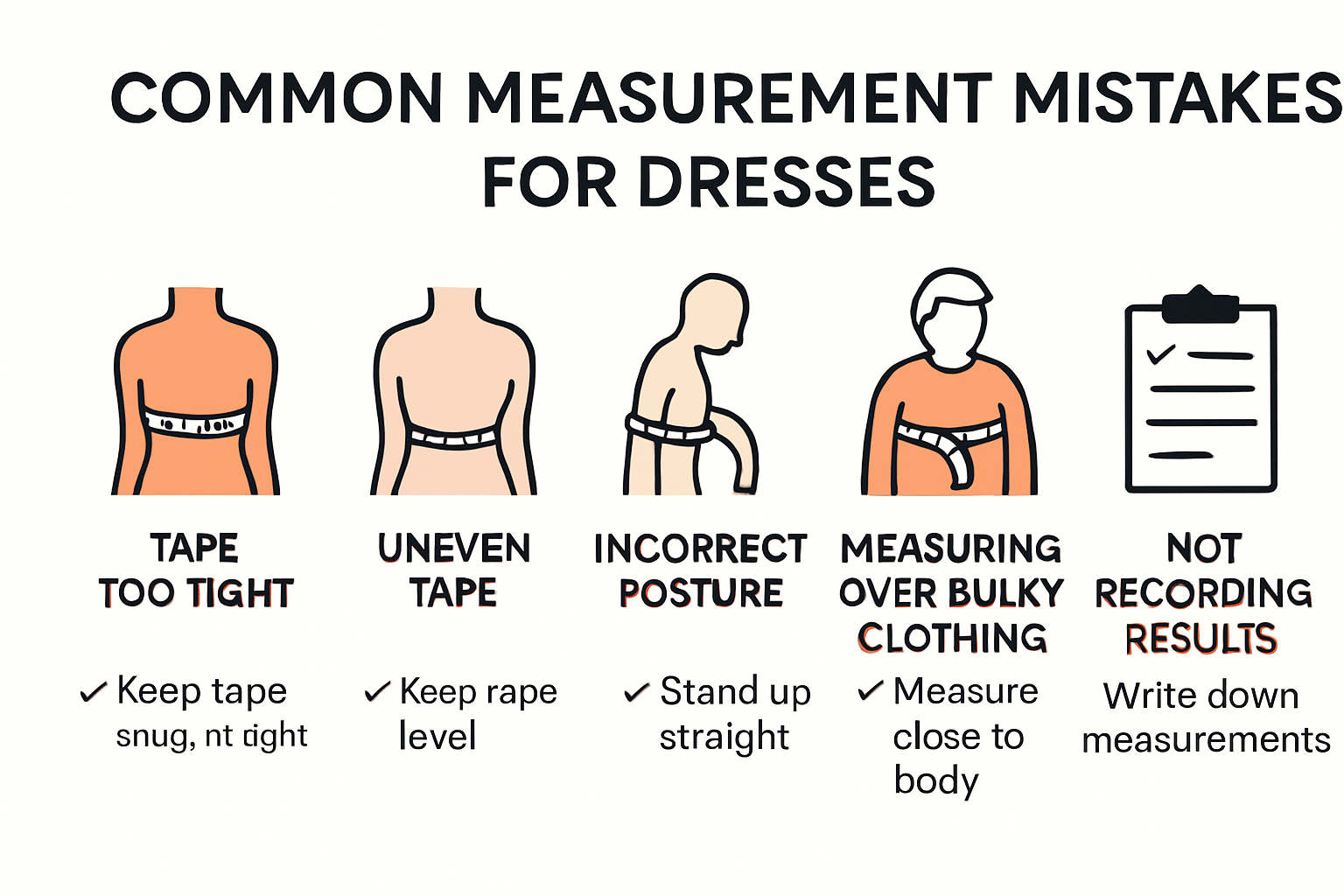 Common dress measuring mistakes infographic
